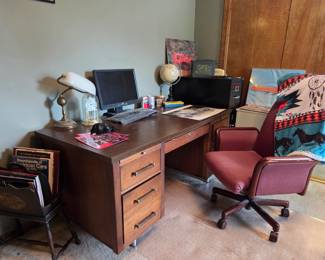 Vintage desk, office chair, file cabinets