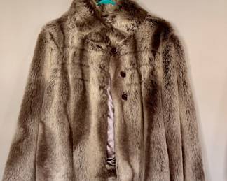 Kristen Blake vintage faux fur jacket in a soft natural taupe color with a classic silhouette and three-button front.