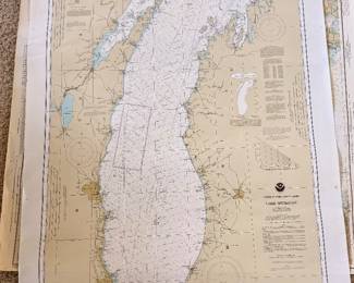 Collection of authentic vintage NOAA nautical navigation charts, including Lake Michigan, Chesapeake Bay, and Gulf of Mexico. Perfect for sailors, boaters, lake cottage décor, framing, or nautical collections.