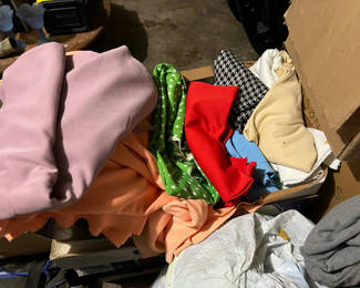 Lot 166: Assorted vintage fabric pieces and textiles: solid, houndstooth, plaid, polka dots, florals, crushed velvet, terry