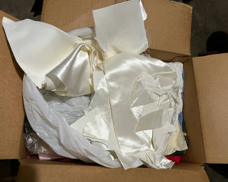 Lot 164: Assorted vintage fabrics and textiles: floral, plaid, satin, lycra, suede, lace