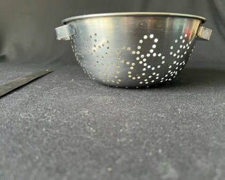 Lot 77: Vintage metal colander and Antique pewter mug