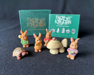 Lot 92: Harmony Kingdom Collectible Box Figurines: Rabbits, Turtle, and Mushrooms
