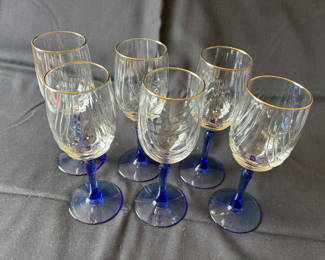 Lot 3: Set of 6 Vintage Lennox Swag Drape Cobalt Blue Stemmed Crystal Wine Glasses