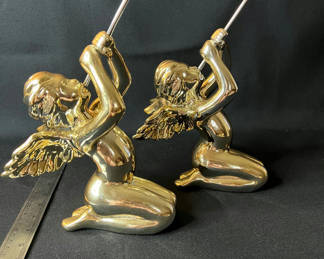Lot 170: Vintage Department 56 gold-painted porelain cherubs, ceramic angel figurine, skark's tooth necklace