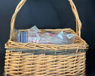Lot 176: Assorted vintage embroidery kits, floss, beads, and craft supplies