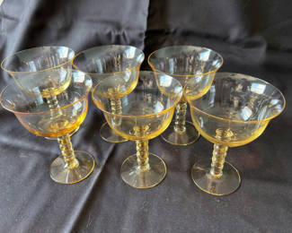 Lot 26: Vintage Amber-tinted stemmed wine and coupe glasses