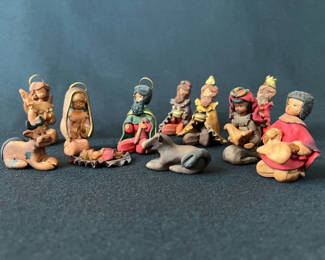 Lot 154: Clay Nativity Scene Figurine Set and Nativity Music Box