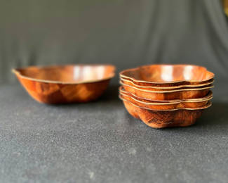 Lot 75: Assorted vintage dishware and Wooden chips and dips bowls