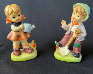 Lot 153: Vintage Hummel-Style hand-painted figurines and ceramic angel figurines