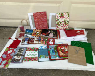 Lot 67: Assorted Christmas Gift Wrap, Bags, Tissue, and Greeting Cards