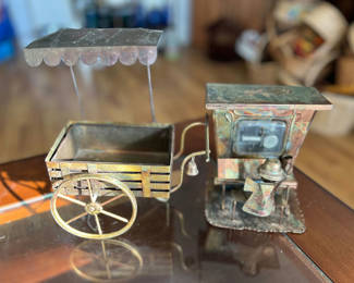 Lot 29: Mid-Century Copper and Brass Sculptures: Saloon Piano Man, Ice Cream Wagon