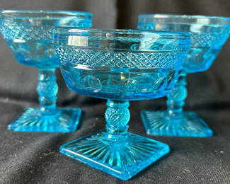 Lot 15: Vintage Opal Aqua Blue glass pedestal compote cups, glasses, and bowls