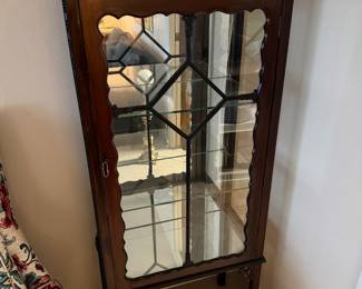 antique lighyted curio cabinet, lighted
