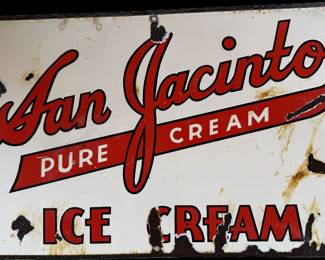 original San Jacinto dairy (Baytown 1930-1960) porcelain sign, 12"x20"