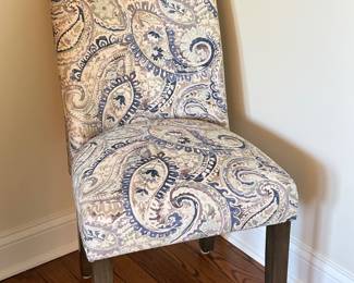 Blue and cream paisley style chair, $40