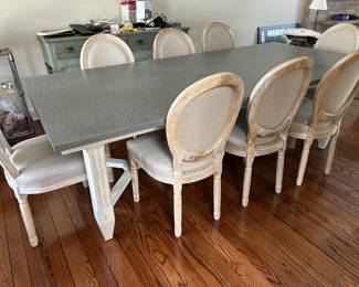 Ballard Design "Messina"Zinc Top Dining Table and 8 chairs, 92"L x 42"D x 30"H,  $1199
