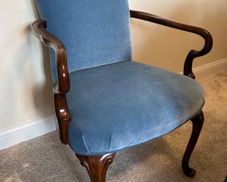 Blue wooden arm chair, 26”W x 27”D x 31” H, $150