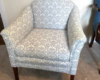 Lovely blue and cream arm chair, 28”W x 27”D x 31”H,  $150