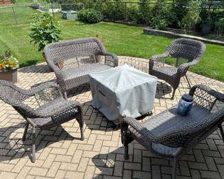 5 piece Outdoor patio set, 2 sofa's, 2 chairs & firepit,  $425