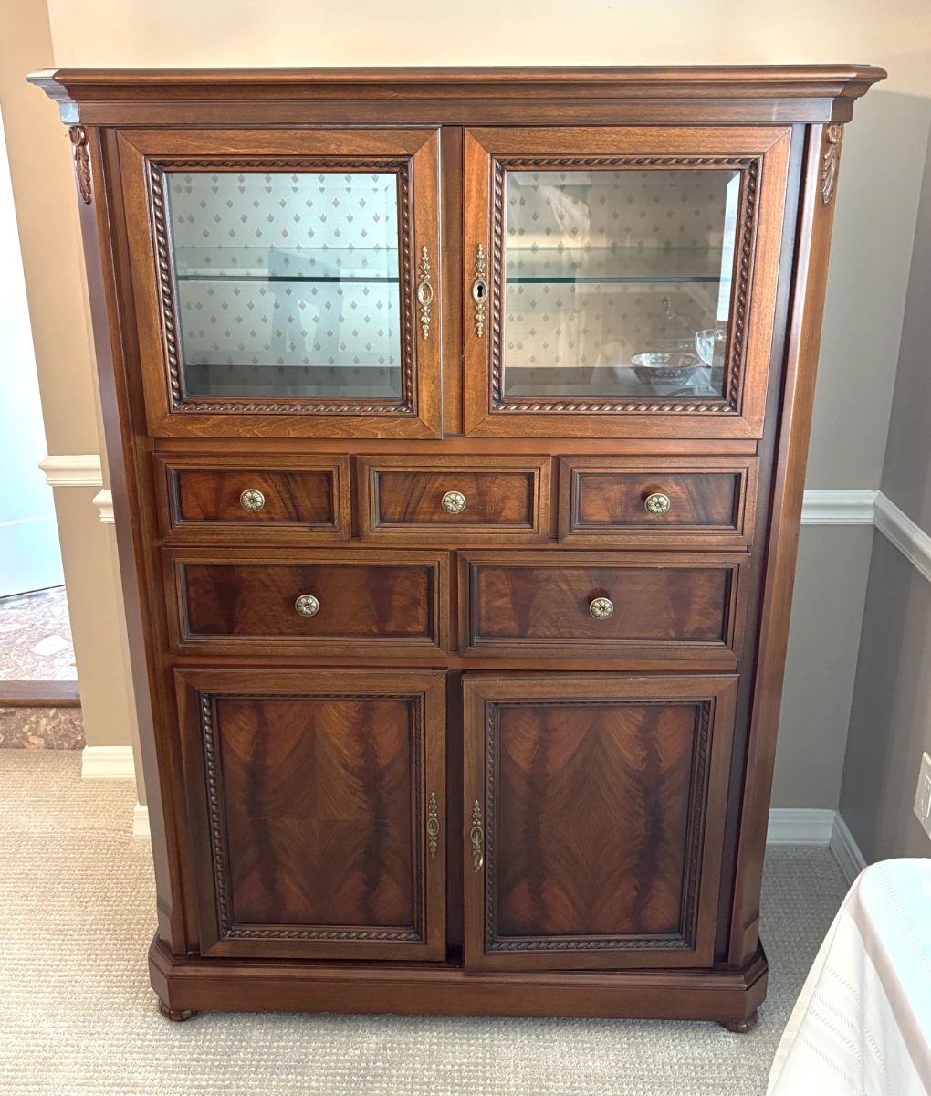 BUY IT NOW! $575.00. Display cabinet, Brand: Dall' Agnese-Italy,  w/glass shelf/drawers & cabinet. 20" D x 44" W x 62 1/2" H. Call Jan at 314 960-5700