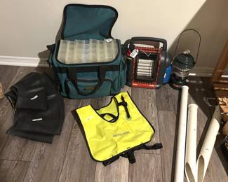 Variety of fishing and camping gear.