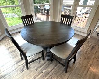 BUY IT NOW! $550.00. 54" dia. pedestal table w/four cushioned slat back chairs. Call Jan at 314 960-5700