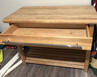 BUY IT NOW! $150.00. Wood sauna/pool house table w/drawer. 24" D x 47 1/2" W x 36 1/2" H. Call Jan at 314 960-5700