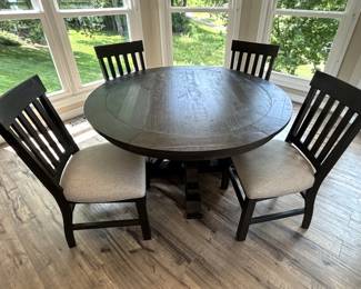 BUY IT NOW! $550.00. 54" dia. pedestal table w/four cushioned slat back chairs. Call Jan at 314 960-5700