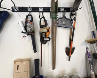 Echo Chain saw, Poulon Pro hedge trimmer, propane tanks.