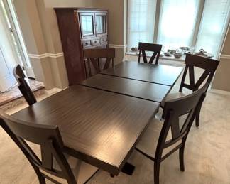 BUY IT NOW! $750.00. Dining table w/six upholstered chairs. 42" W x 68" L x 30" H. (86" L with leaf). Call Jan at 314 960-5700