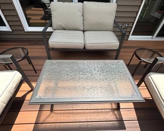BUY IT NOW! $450.00. Patio Loveseat/two chairs w/cushions & patio coffee table 24" x 42". Call Jan at 314 960-5700