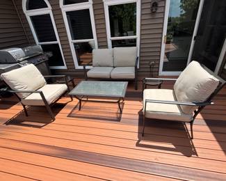 BUY IT NOW! $450.00. Patio Loveseat/two chairs w/cushions & patio coffee table 24" x 42". Call Jan at 314 960-5700