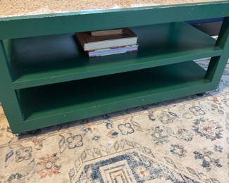 Modern Coffee Table with Faux Granite Top & Display Shelves Green color