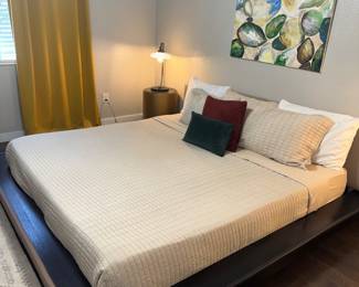 Contemporary King Platform Bed with Upholstered Headboard