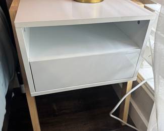 Modern White Nightstand with Open Shelf & Drawer