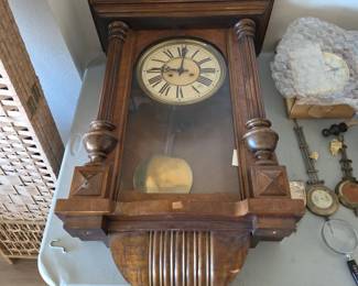 antique German Vienna Regulator style wall clock, manufactured around the late 19th century to early 1900s.