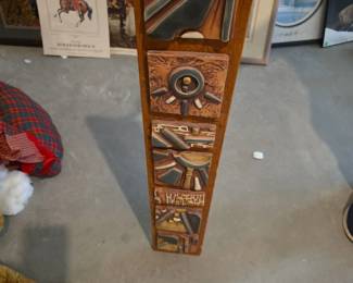 vintage Mid-Century Modern Brutalist ceramic totem wall plaque