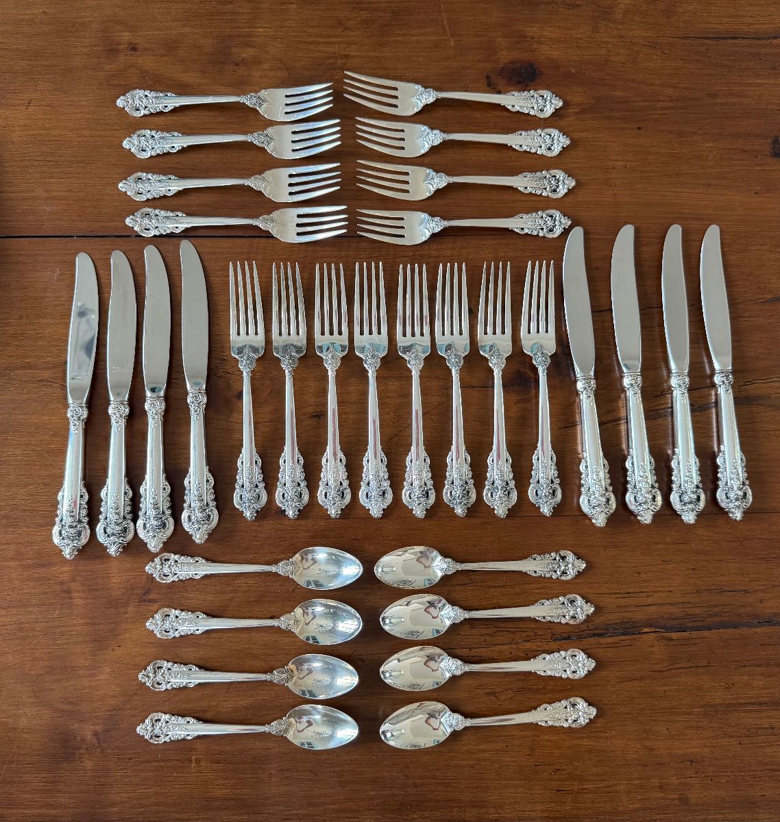 Sterling Silver Flatware Set Wallace Grand Baroque Service for 8 (32 Pieces)