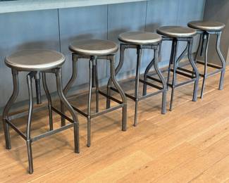 Set of 5 Crate & Barrel Turner Gunmetal Adjustable Backless Stools