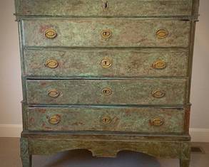 Antique Rustic European Green Painted Chest of Drawers