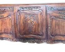 Vintage French Provincial Carved Oak Sideboard Buffet Cabinet