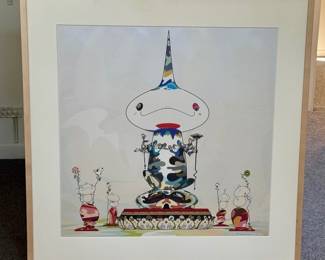 Framed Takashi Murakami Reversed Double Sided Helix White Lithograph Measuring 40" x 40". Limited edition of 300. Number 247/300