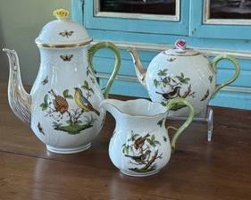 Porcelain Tea Set - Herend Rothschild Bird 3-Piece Handpainted