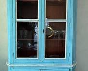 Antique Painted Cupboard French Flemish Glass Doors