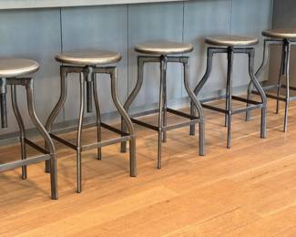 Set of 5 Crate & Barrel Turner Gunmetal Adjustable Backless Stools