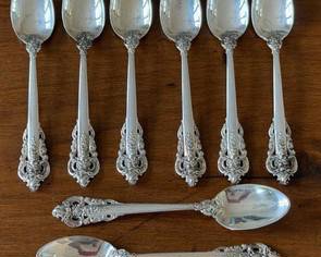 Vintage Sterling Silver Demitasse Spoons Wallace Grand Baroque (Lot of 8)