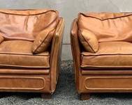 Vintage Armchairs - Roche Bobois Cognac Saddle Leather Pair