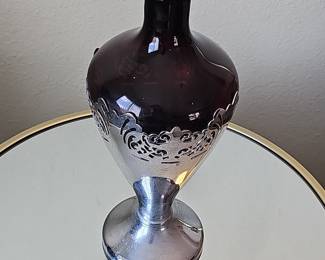 Vintage Amethyst Glass Decanter with Silver Overlay by Farber Bros.