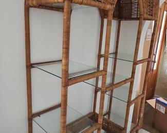 Vintage Arched Rattan Etagere with Glass Shelves